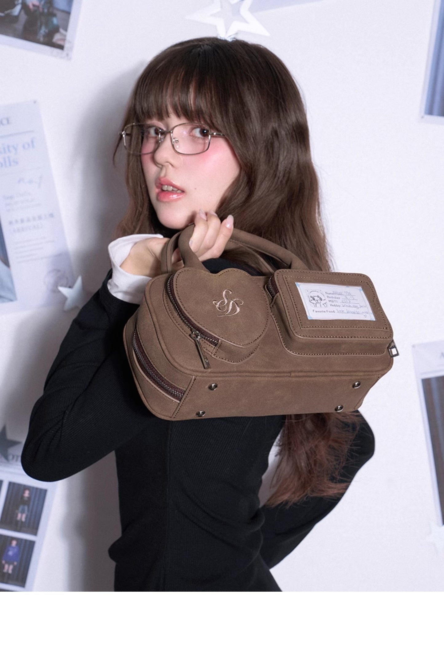 Faux Leather Heart Pocket Mini Crossbody Bag