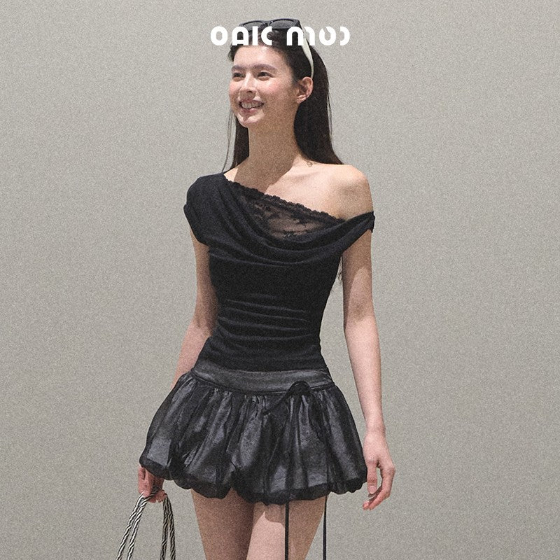 Off-Shoulder Draped Top With Lace Detail