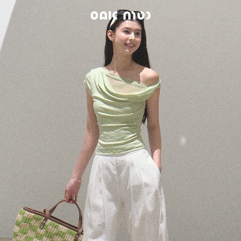 Off-Shoulder Draped Top With Lace Detail