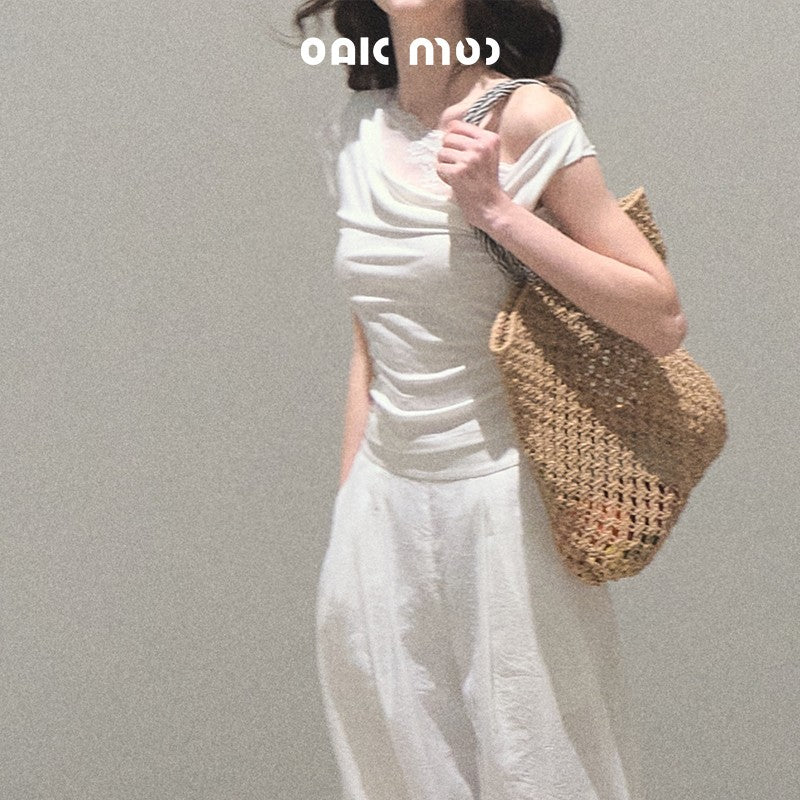 Off-Shoulder Draped Top With Lace Detail