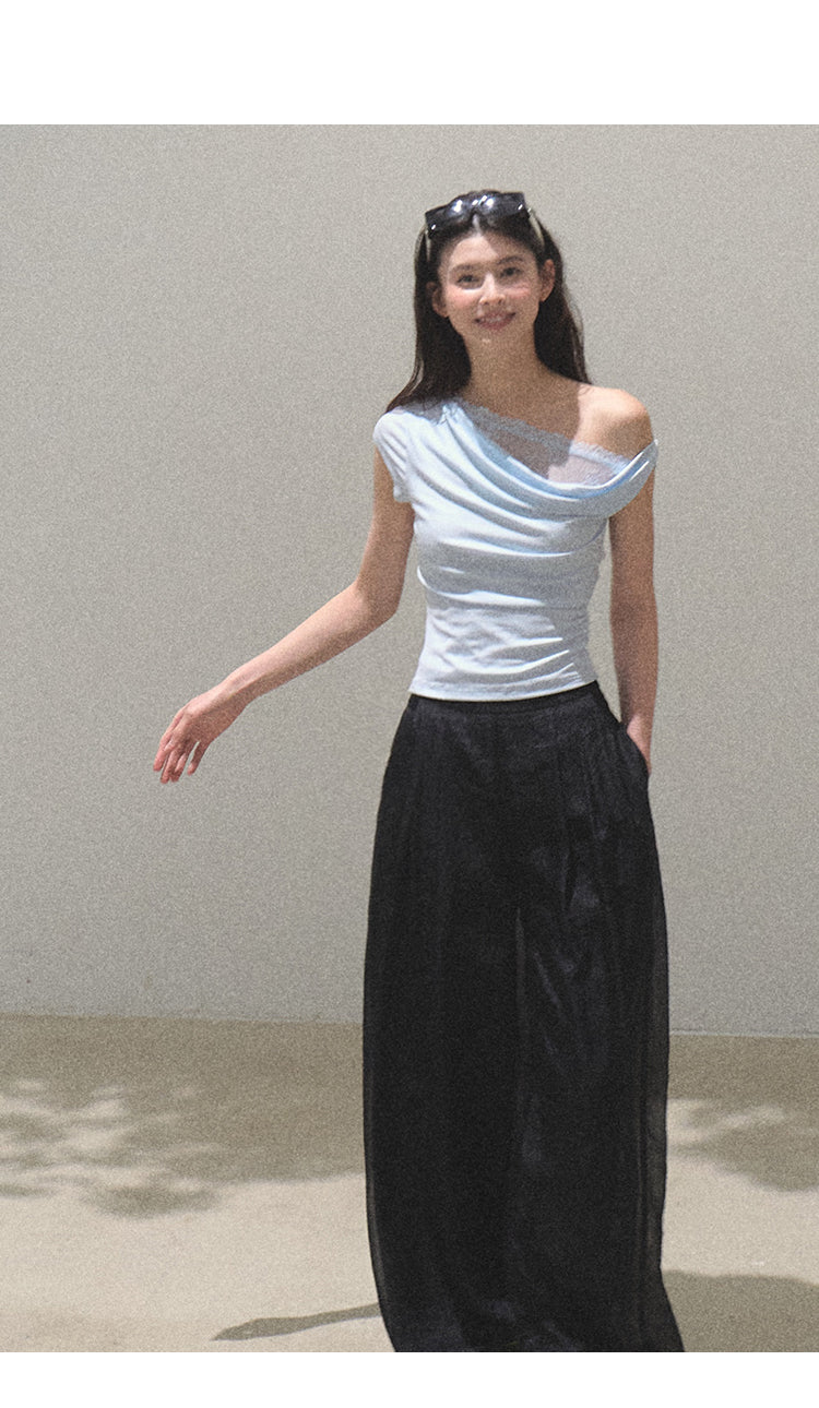 Off-Shoulder Draped Top With Lace Detail