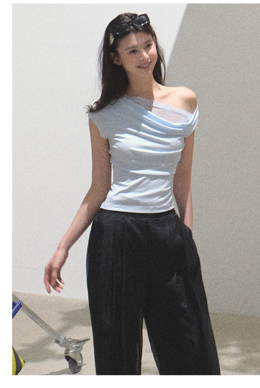 Off-Shoulder Draped Top With Lace Detail