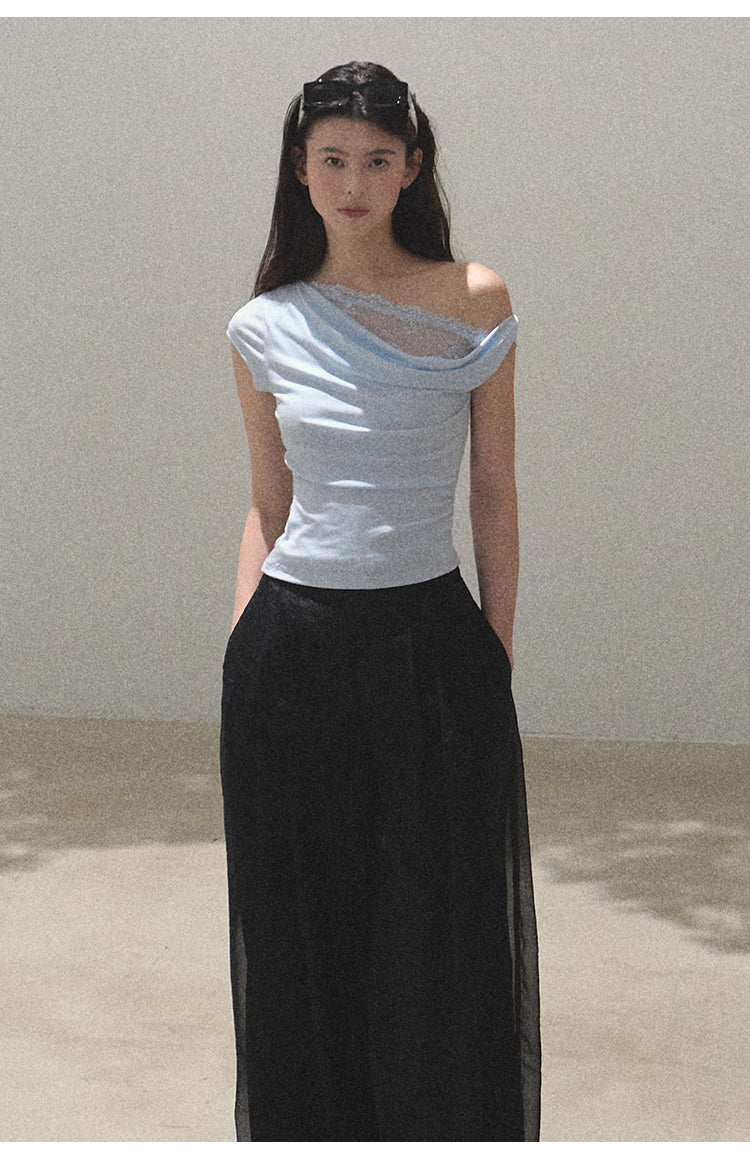 Off-Shoulder Draped Top With Lace Detail