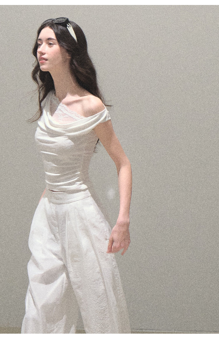 Off-Shoulder Draped Top With Lace Detail