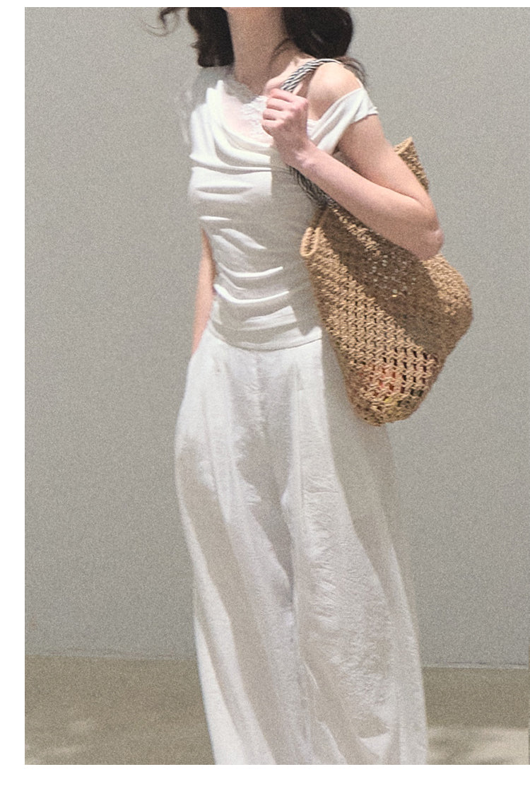 Off-Shoulder Draped Top With Lace Detail