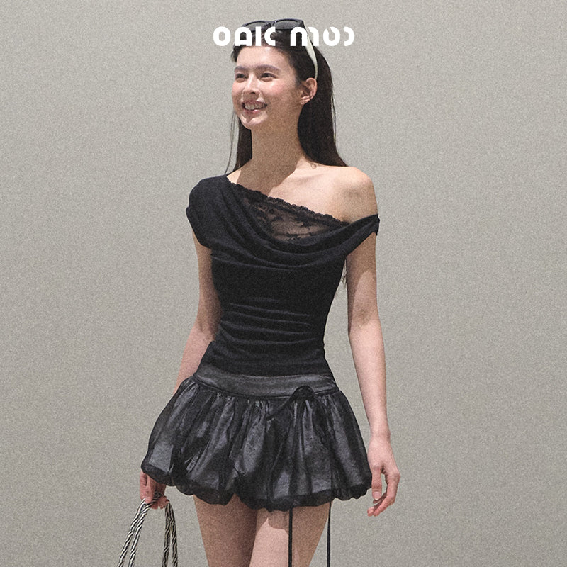 Off-Shoulder Draped Top With Lace Detail