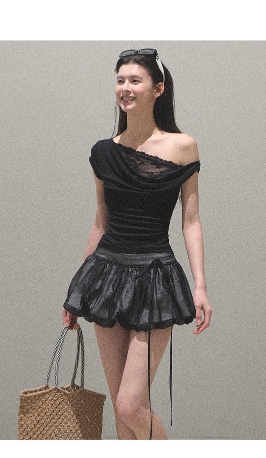 Off-Shoulder Draped Top With Lace Detail