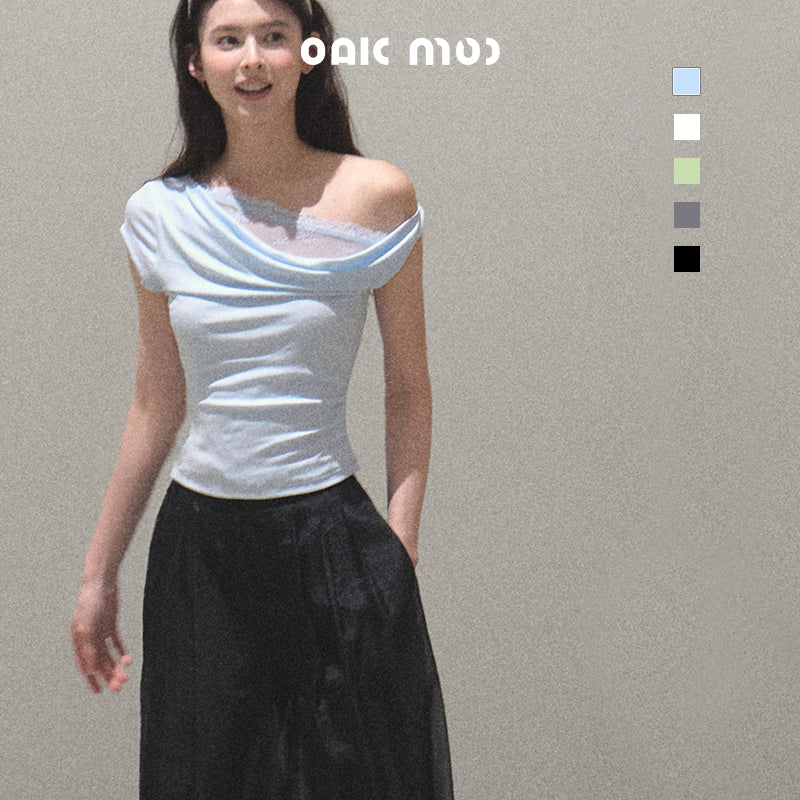 Off-Shoulder Draped Top With Lace Detail