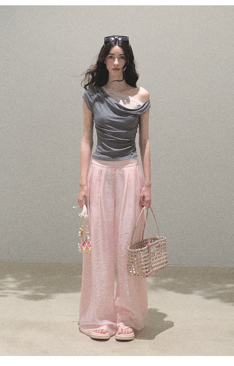 Off-Shoulder Draped Top With Lace Detail