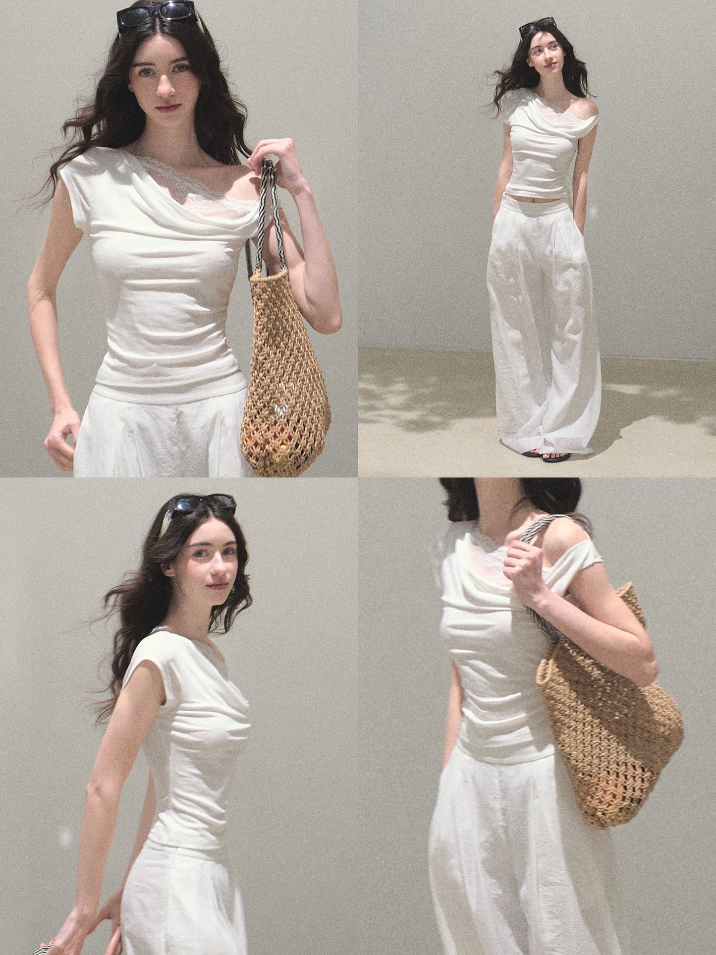 Off-Shoulder Draped Top With Lace Detail