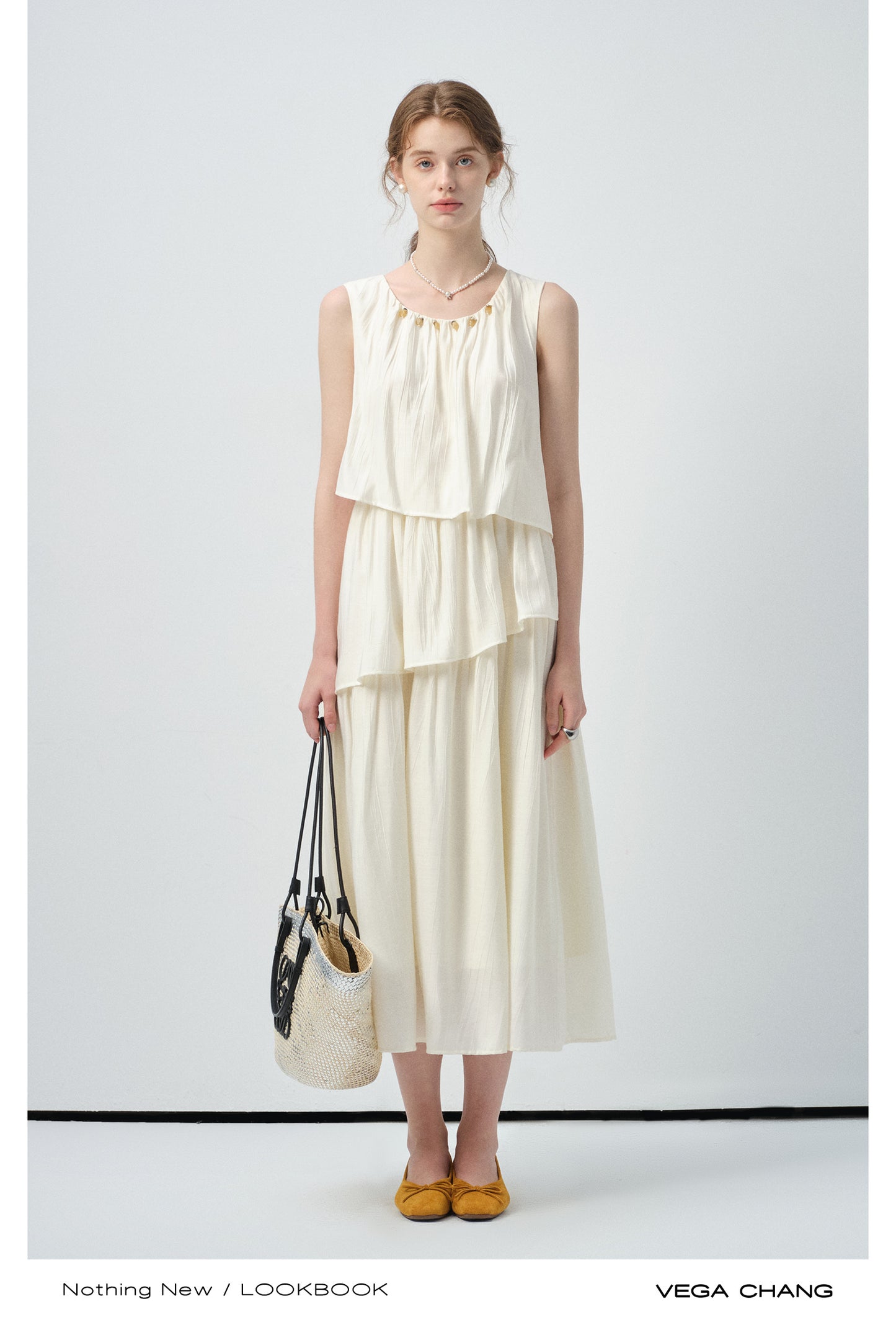 Sleeveless Tiered Dress With Beaded Neckline