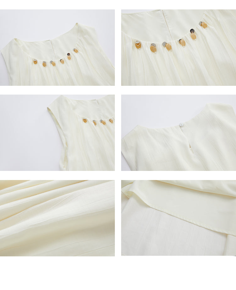 Sleeveless Tiered Dress With Beaded Neckline