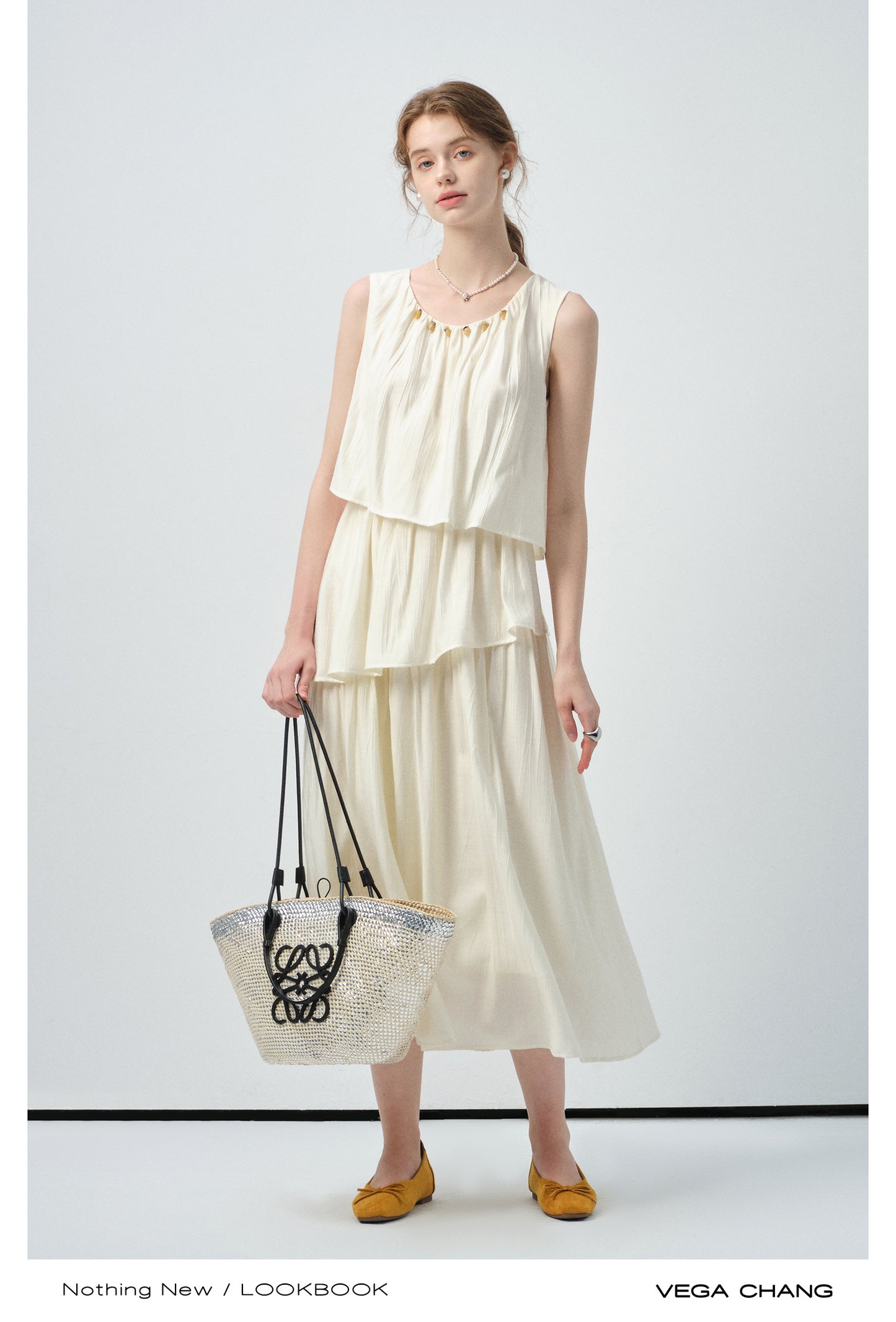 Sleeveless Tiered Dress With Beaded Neckline