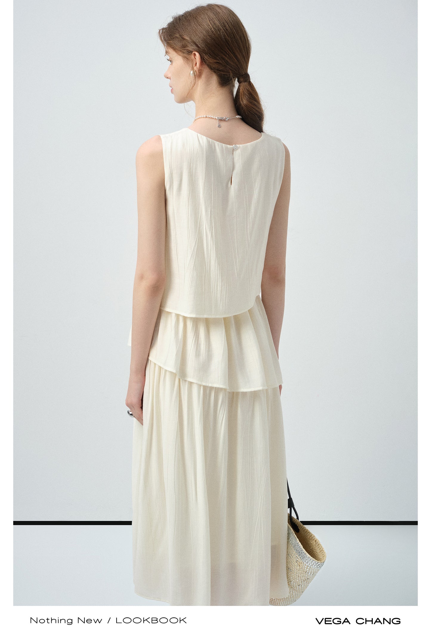 Sleeveless Tiered Dress With Beaded Neckline