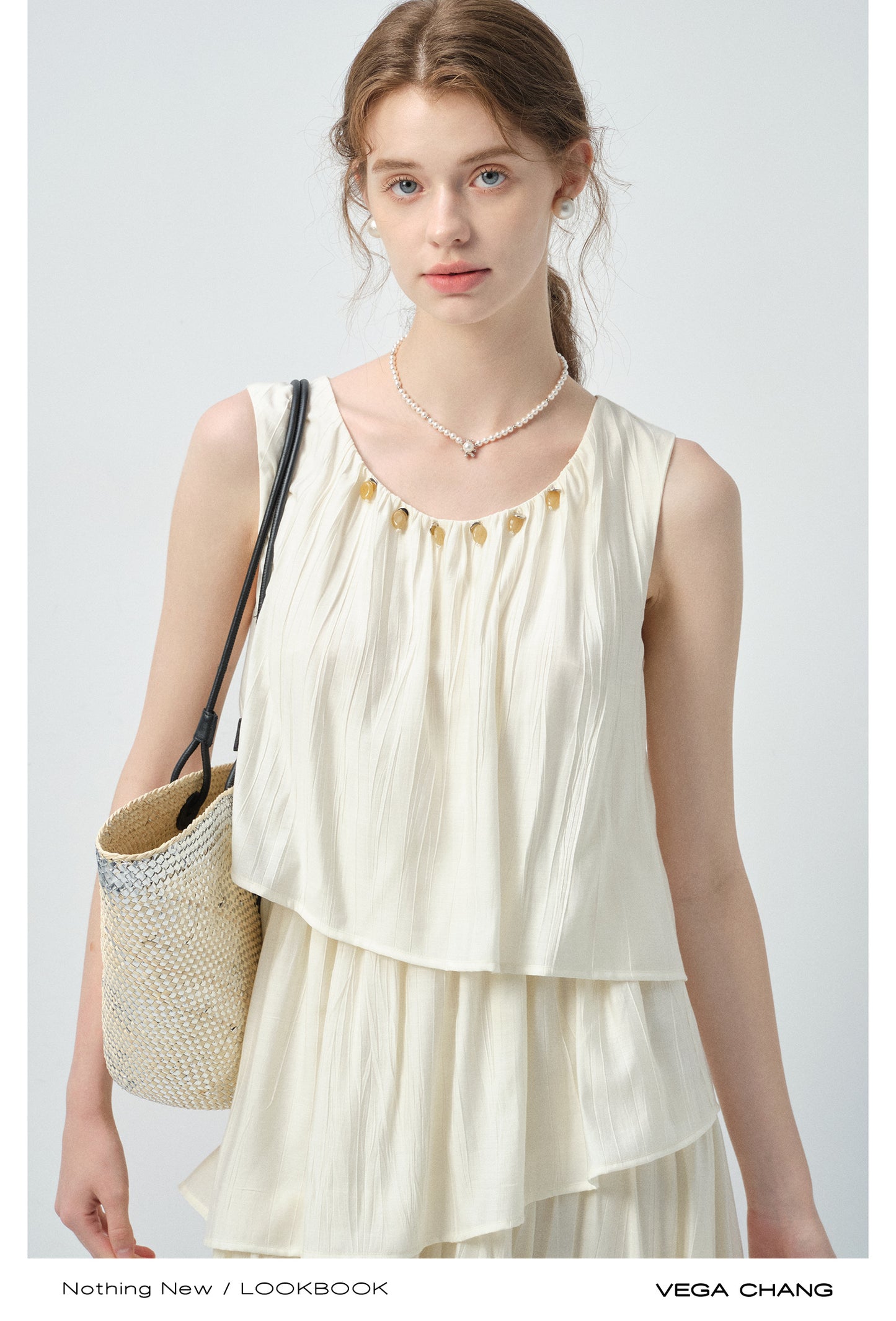 Sleeveless Tiered Dress With Beaded Neckline