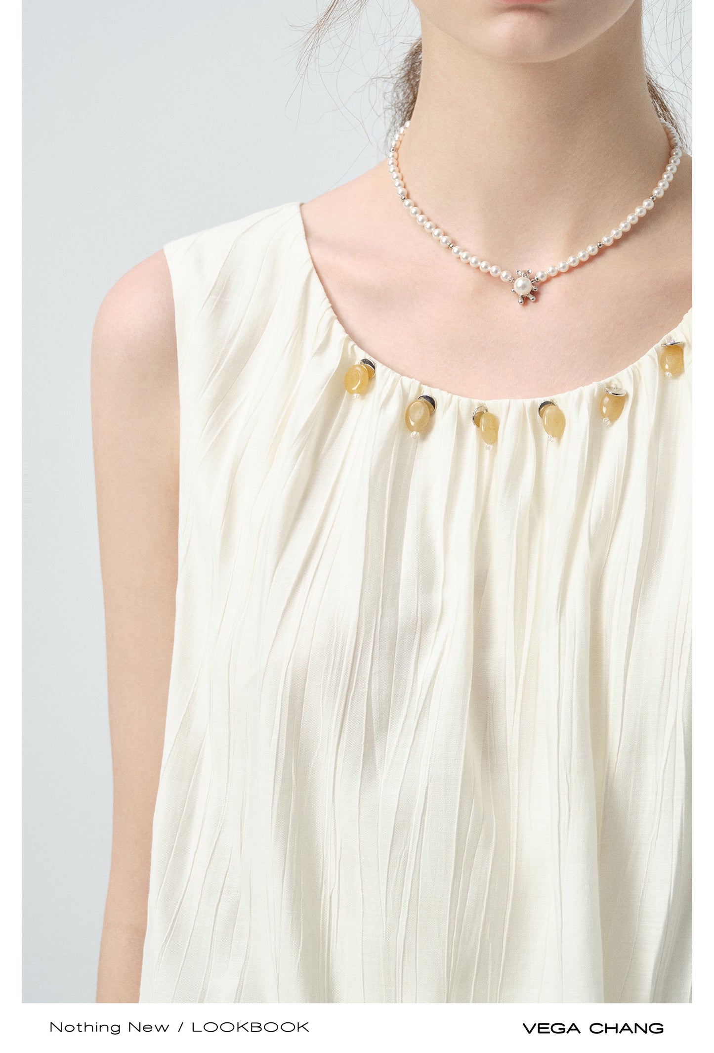 Sleeveless Tiered Dress With Beaded Neckline