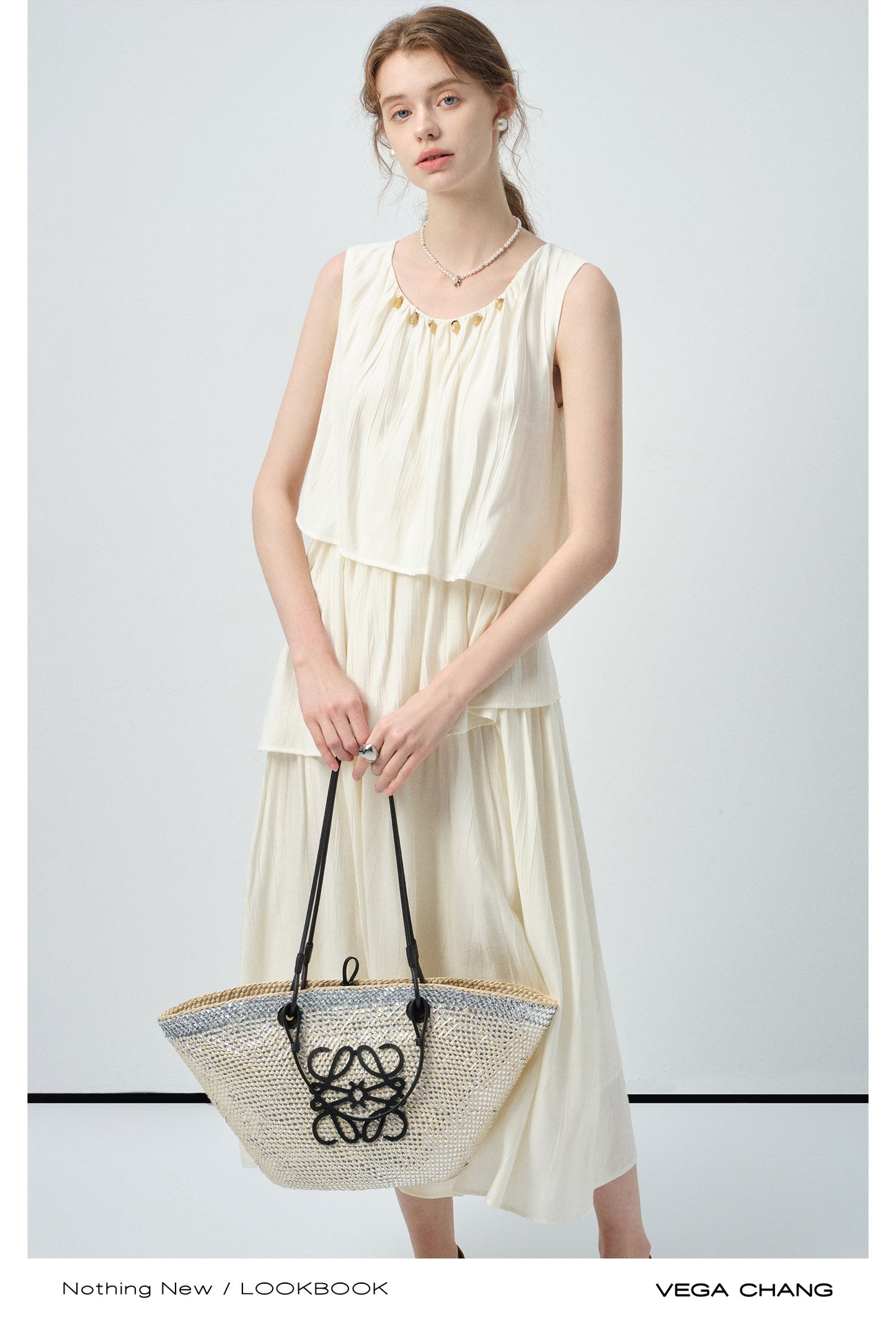 Sleeveless Tiered Dress With Beaded Neckline