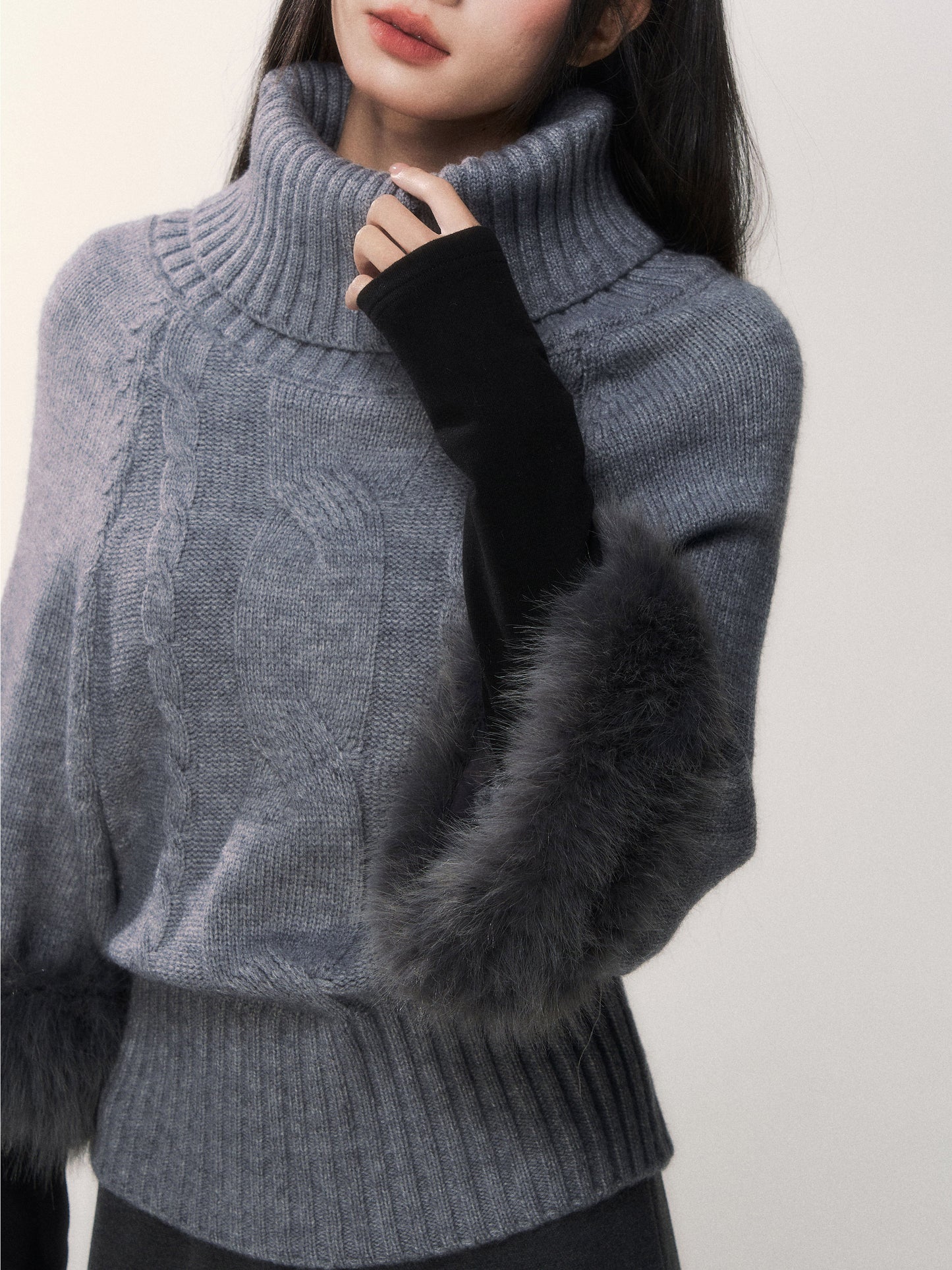 Roll-Neck Cable Knit Cape Sweater