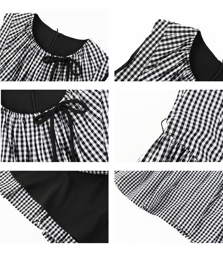 V-Waist Gingham Check Sleeveless Dress