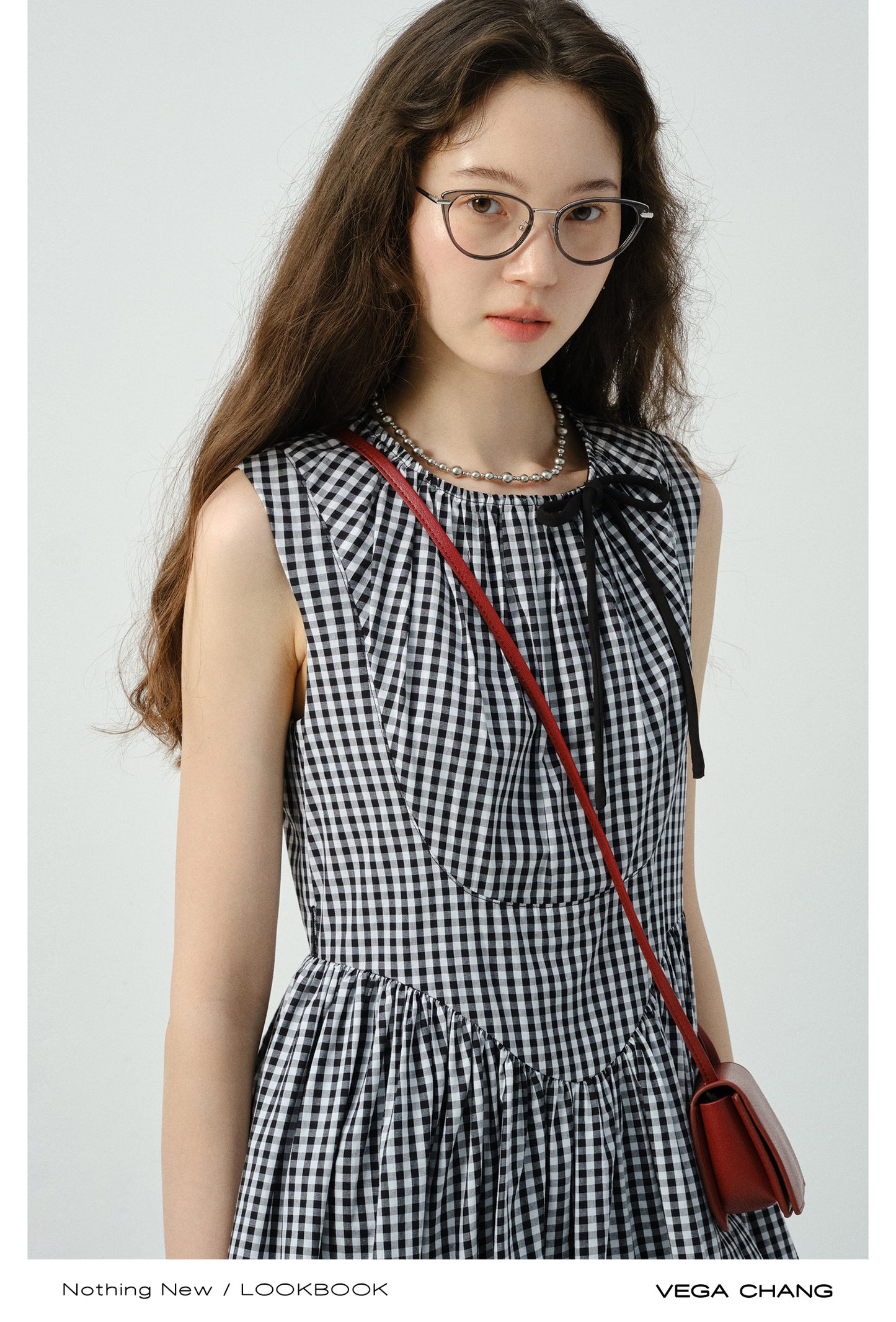 V-Waist Gingham Check Sleeveless Dress