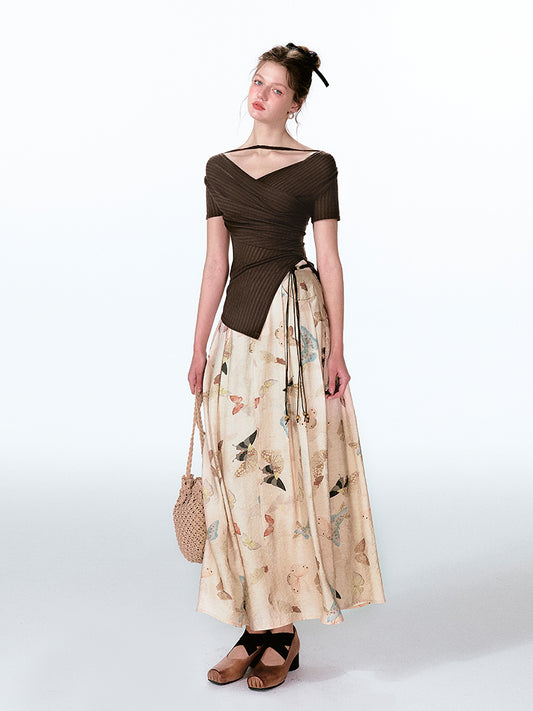Asymmetrical Cross-Over Top And Butterfly Skirt