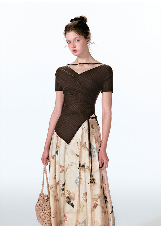 Asymmetrical Cross-Over Top And Butterfly Skirt