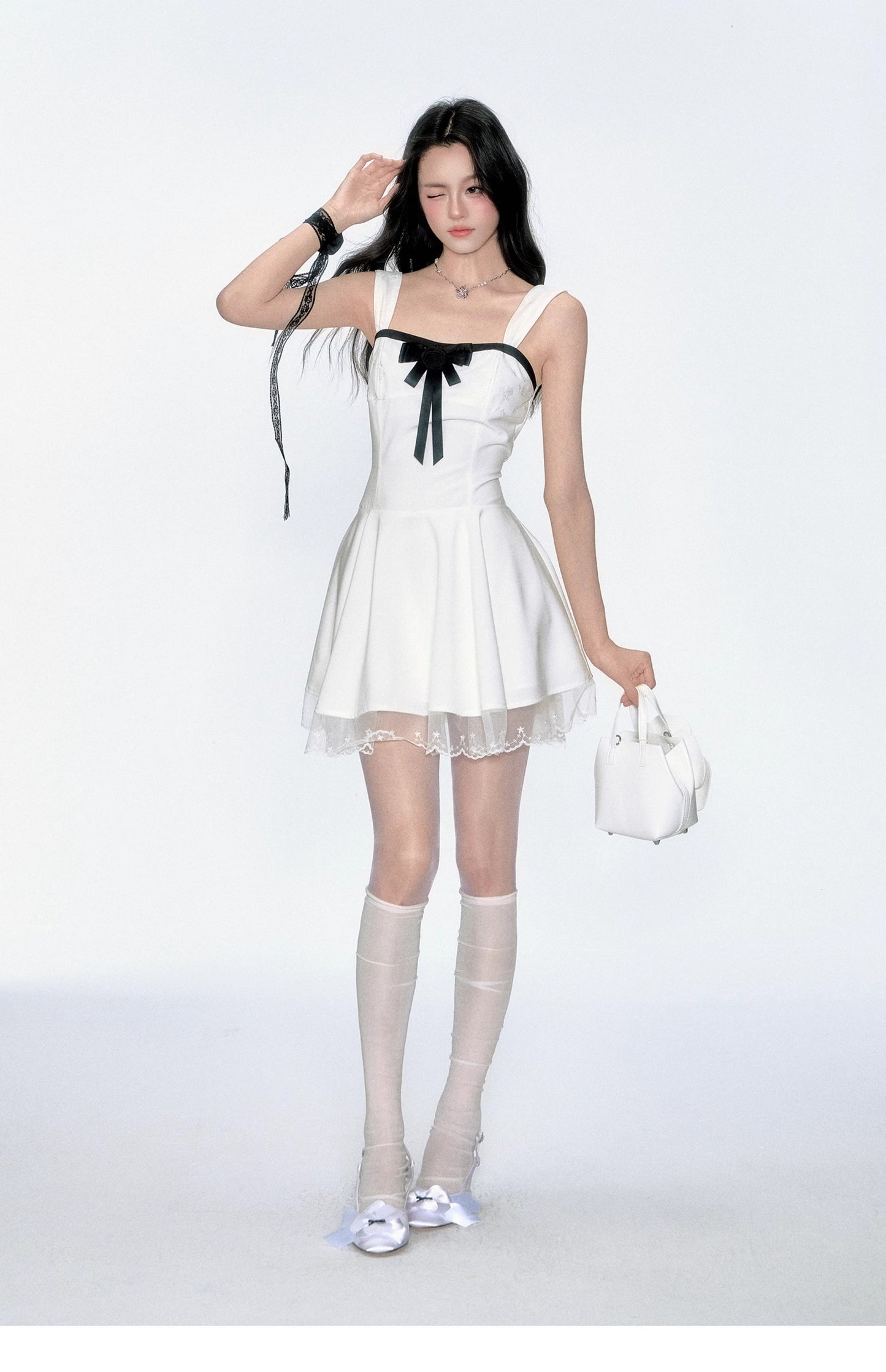 Strapped Bustier Style Dress With Contrasted Bow