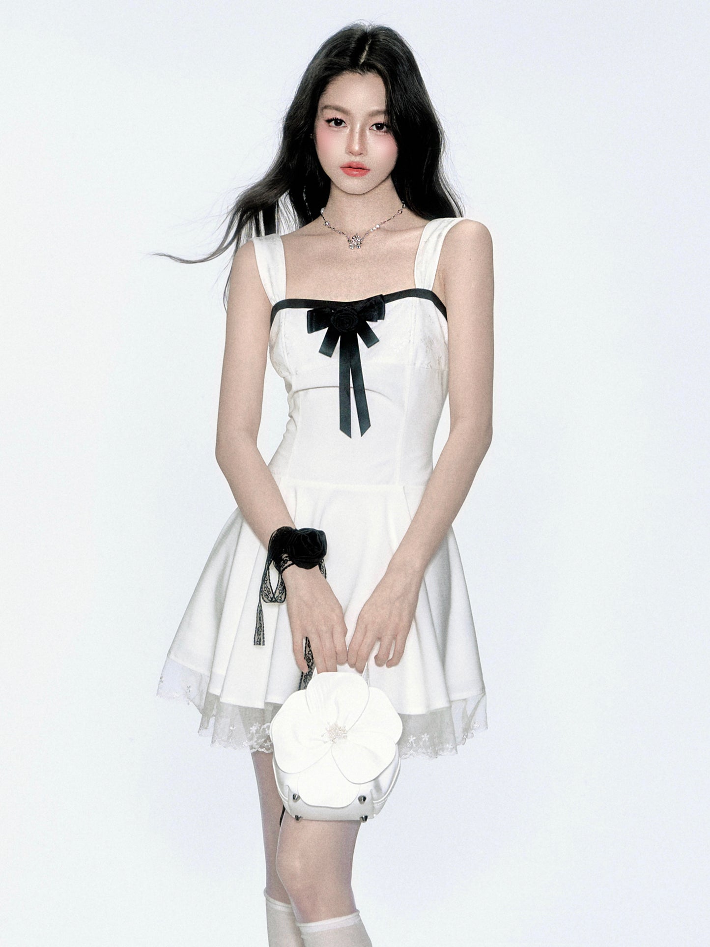 Strapped Bustier Style Dress With Contrasted Bow