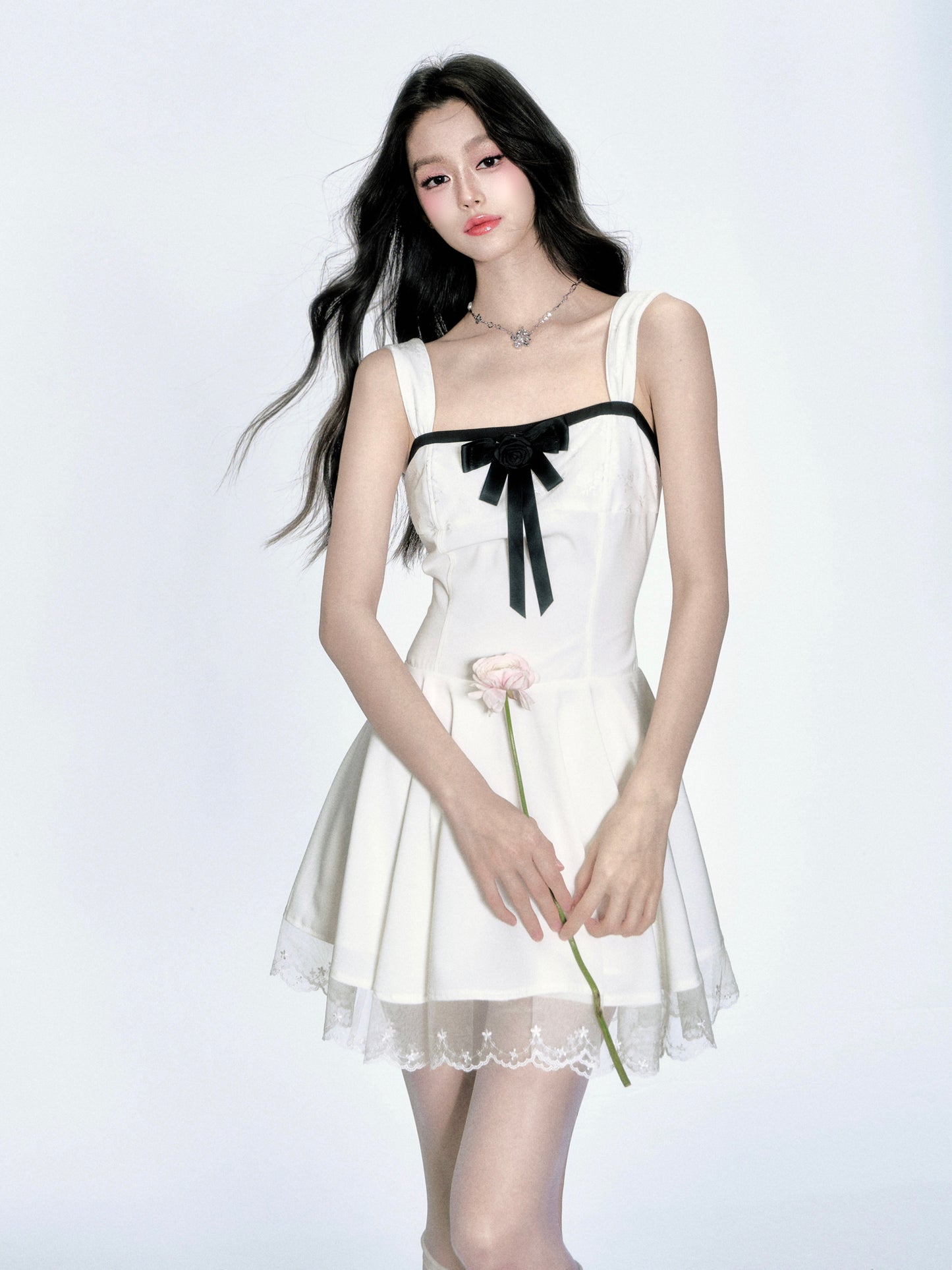 Strapped Bustier Style Dress With Contrasted Bow