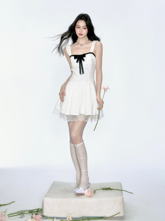 Strapped Bustier Style Dress With Contrasted Bow