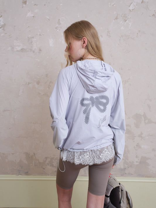 Lightweight Ruched Hooded Outerwear With Bow Print