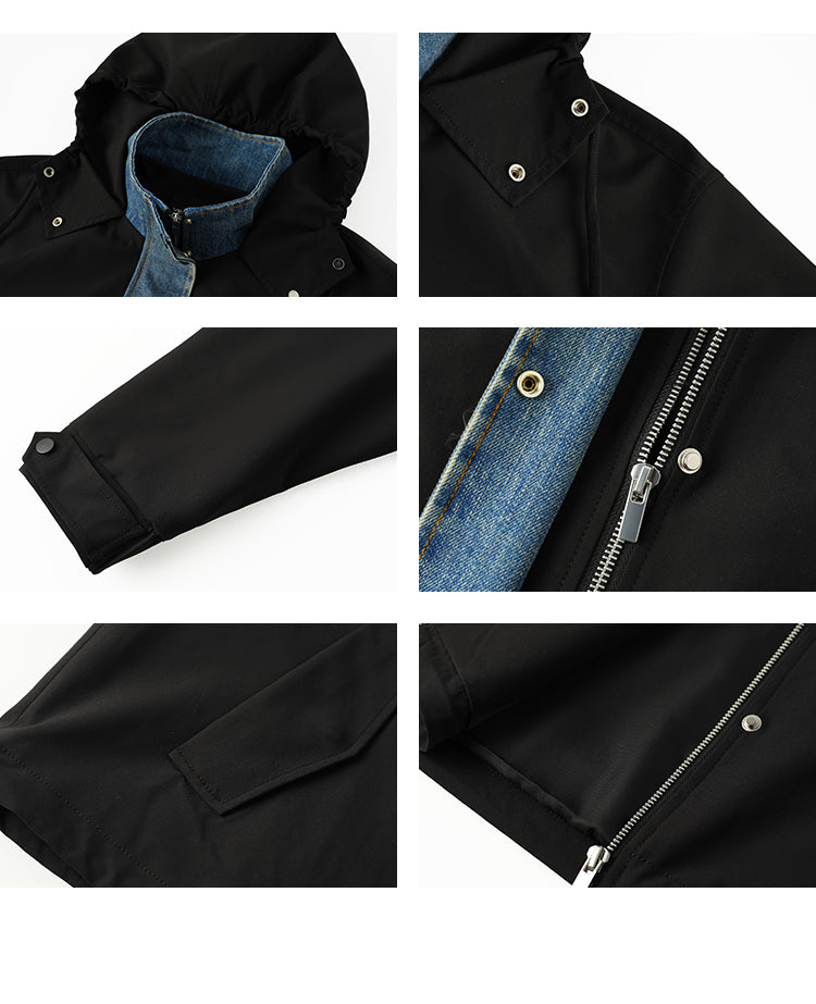 Layered-Look Hooded Jacket With Denim Details