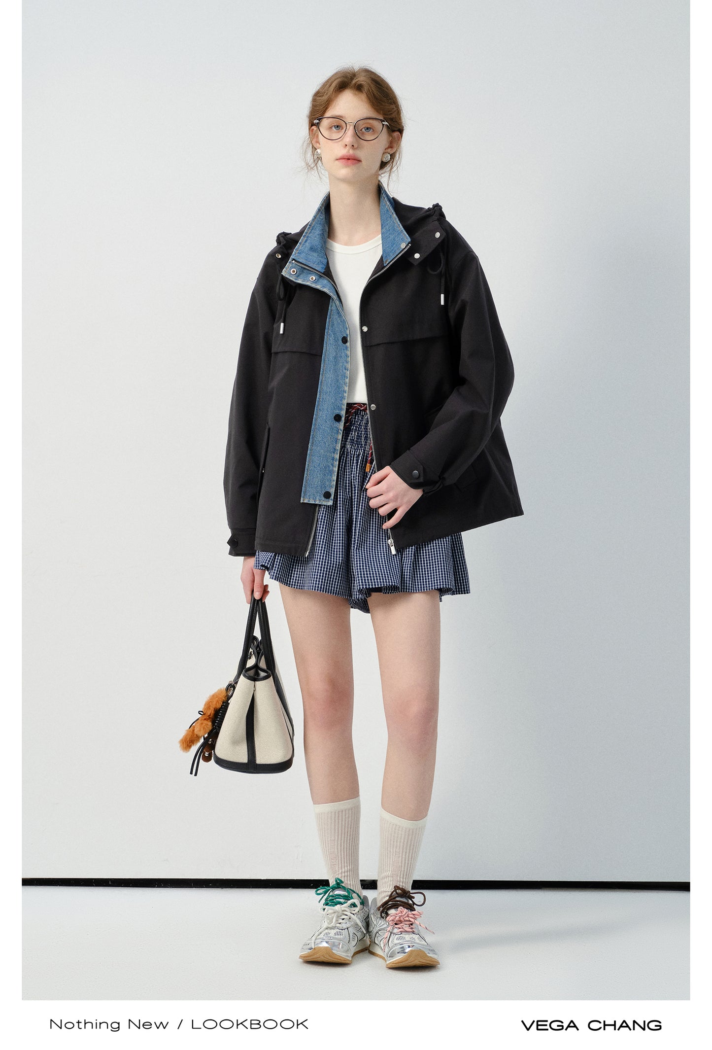 Layered-Look Hooded Jacket With Denim Details