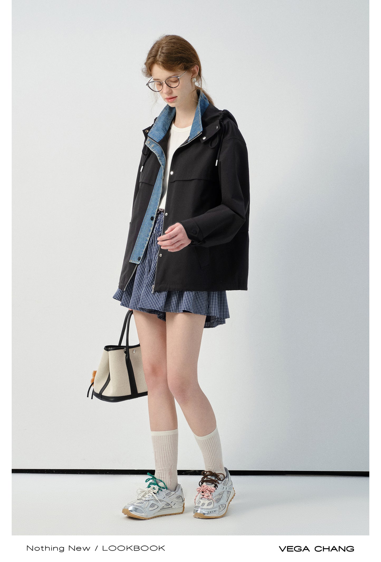 Layered-Look Hooded Jacket With Denim Details