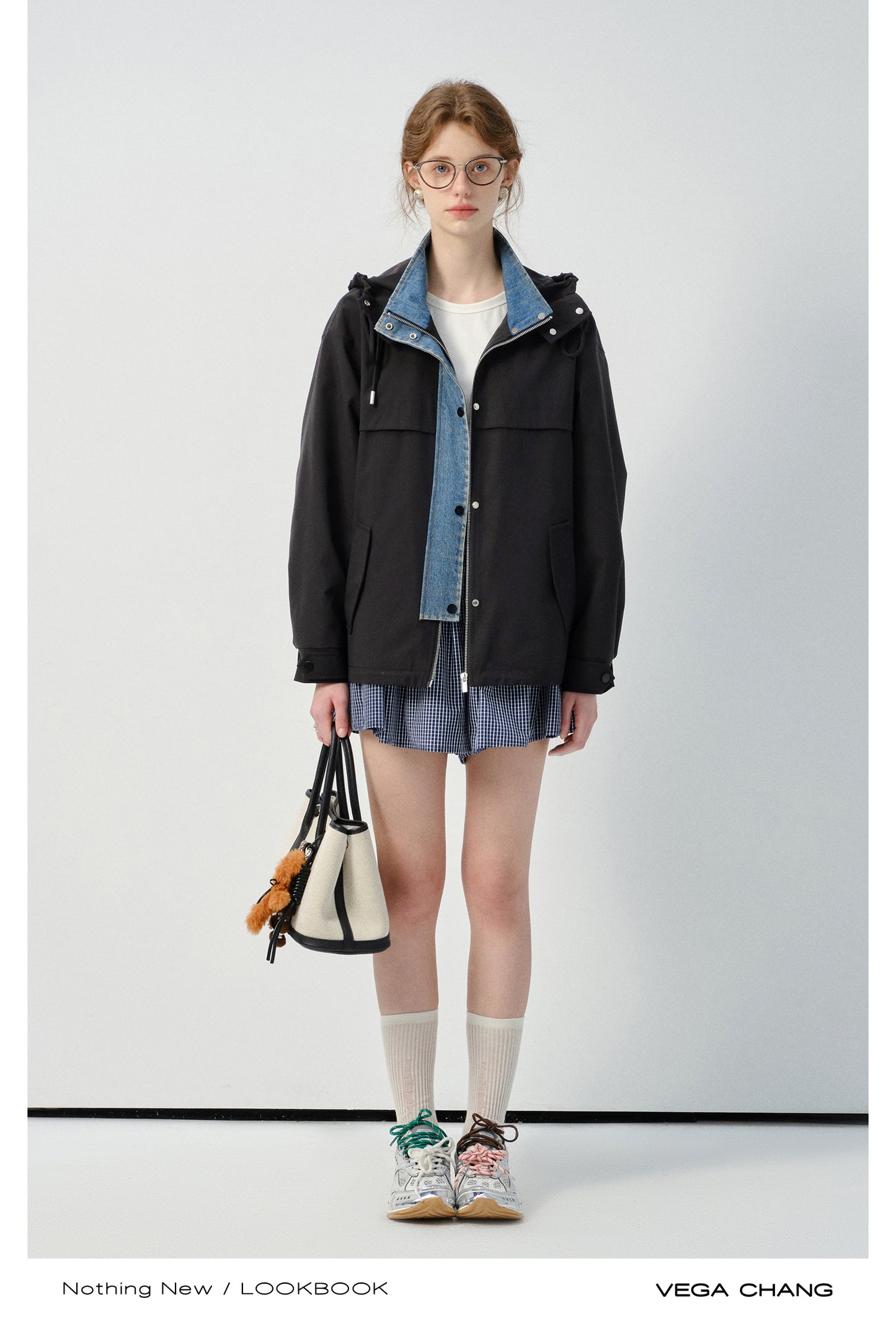 Layered-Look Hooded Jacket With Denim Details