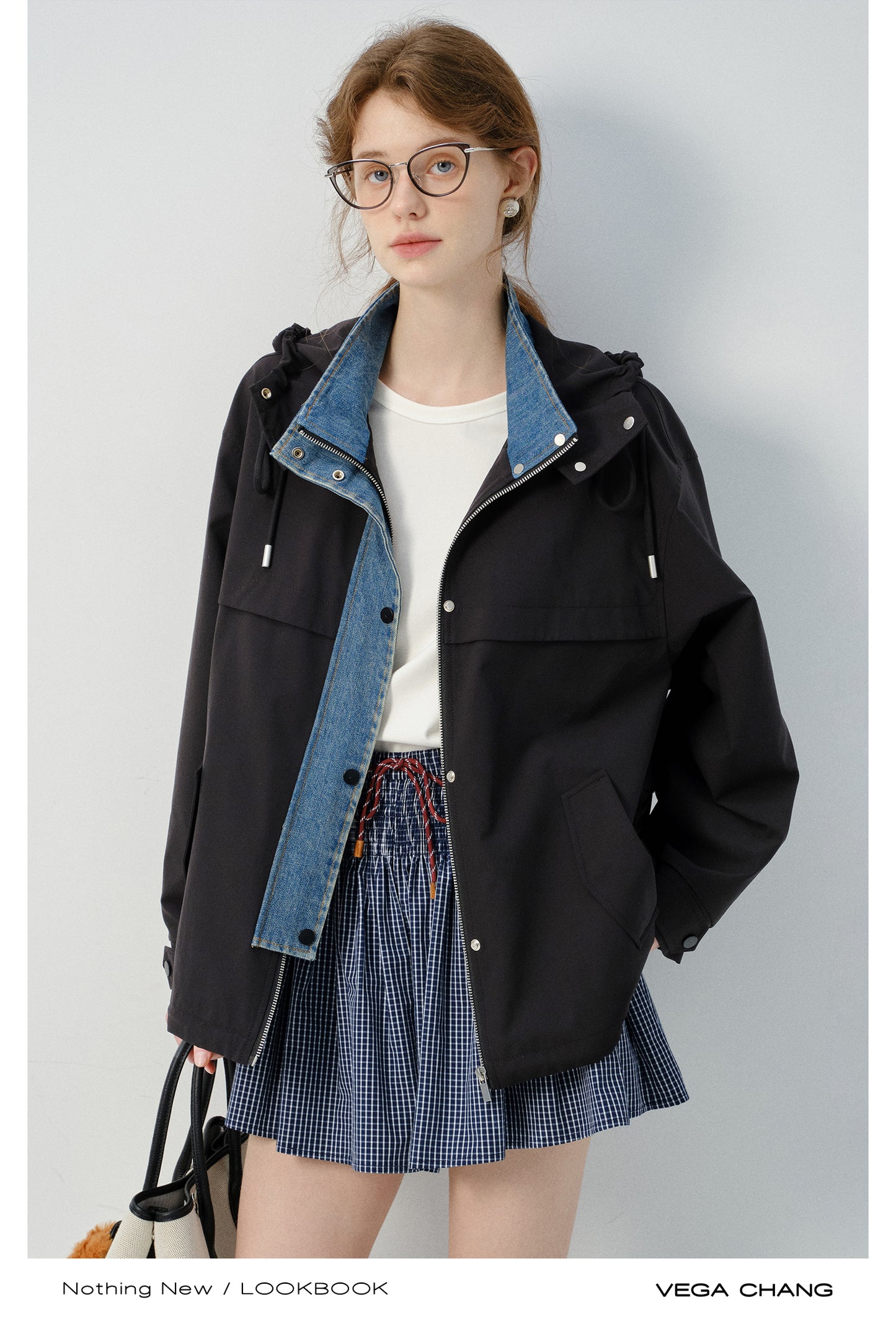 Layered-Look Hooded Jacket With Denim Details