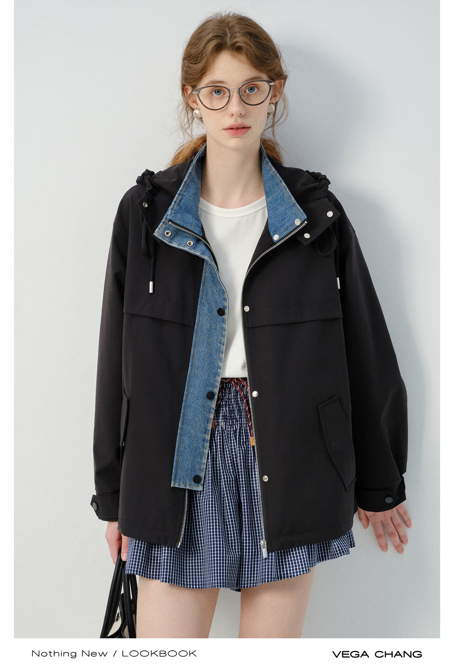 Layered-Look Hooded Jacket With Denim Details