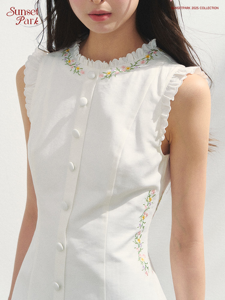 Sleeveless Floral A-Line Dress With Ruffles