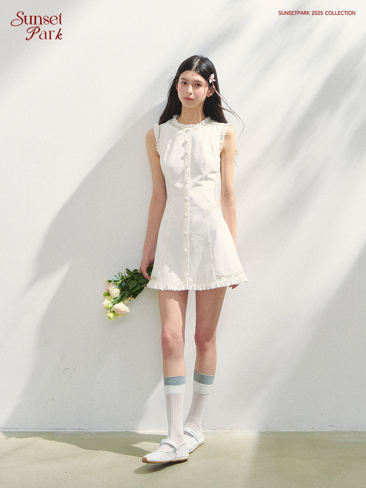 Sleeveless Floral A-Line Dress With Ruffles