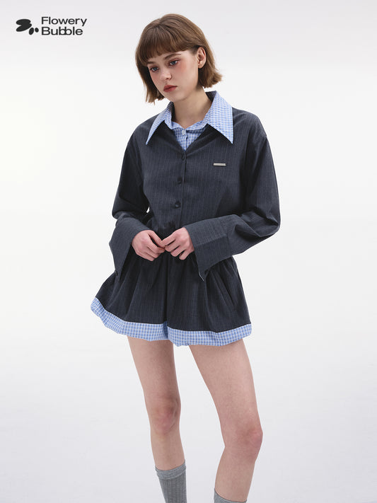 Collared Faux Layered Bubble Shirt Dress