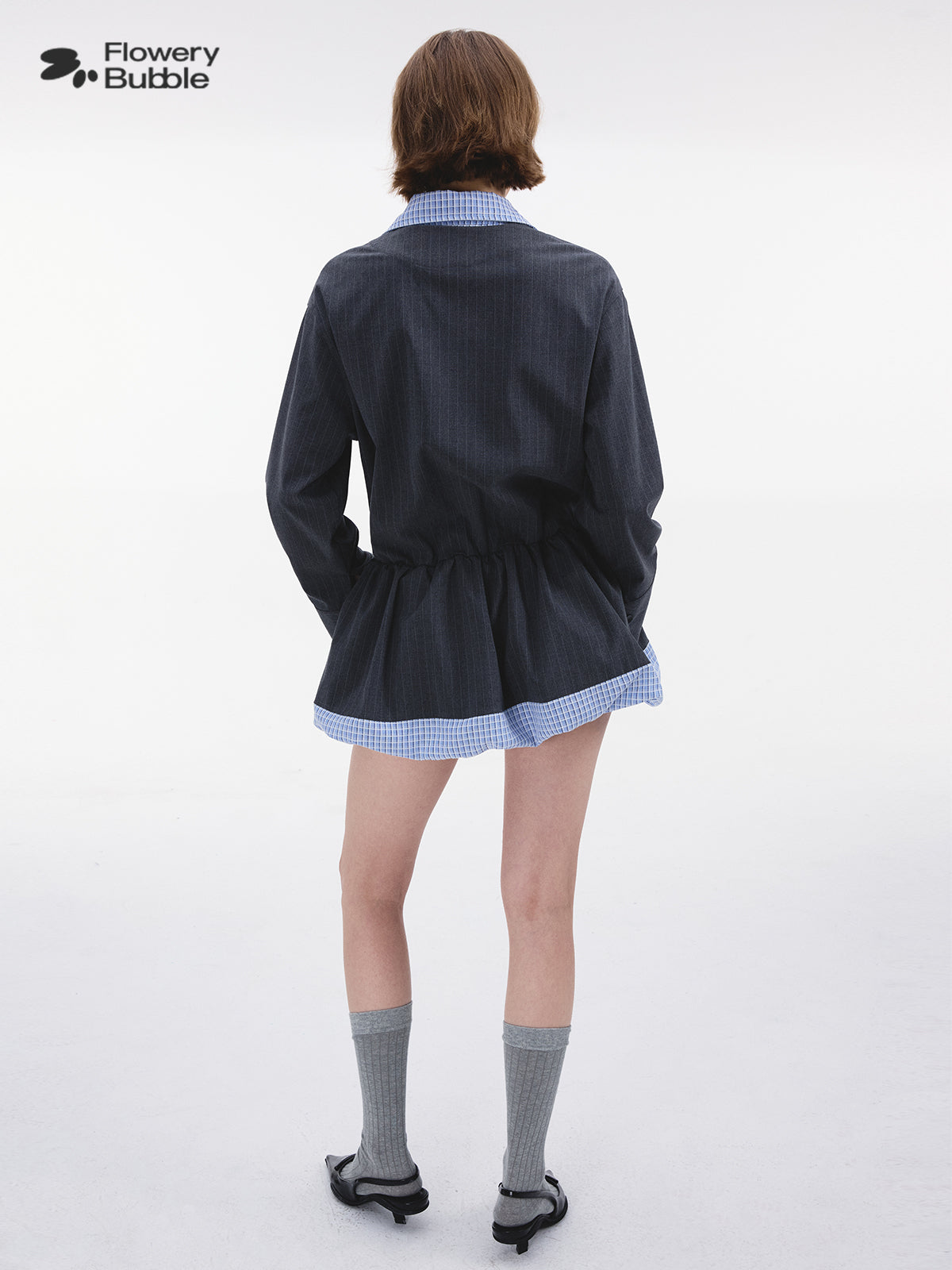 Collared Faux Layered Bubble Shirt Dress