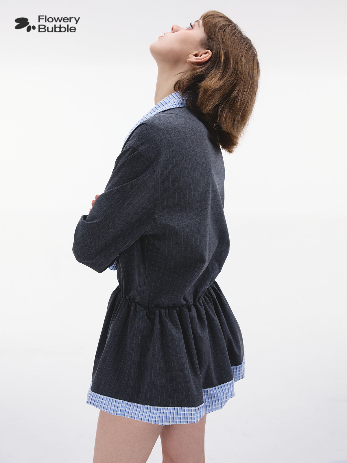 Collared Faux Layered Bubble Shirt Dress