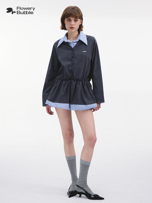 Collared Faux Layered Bubble Shirt Dress