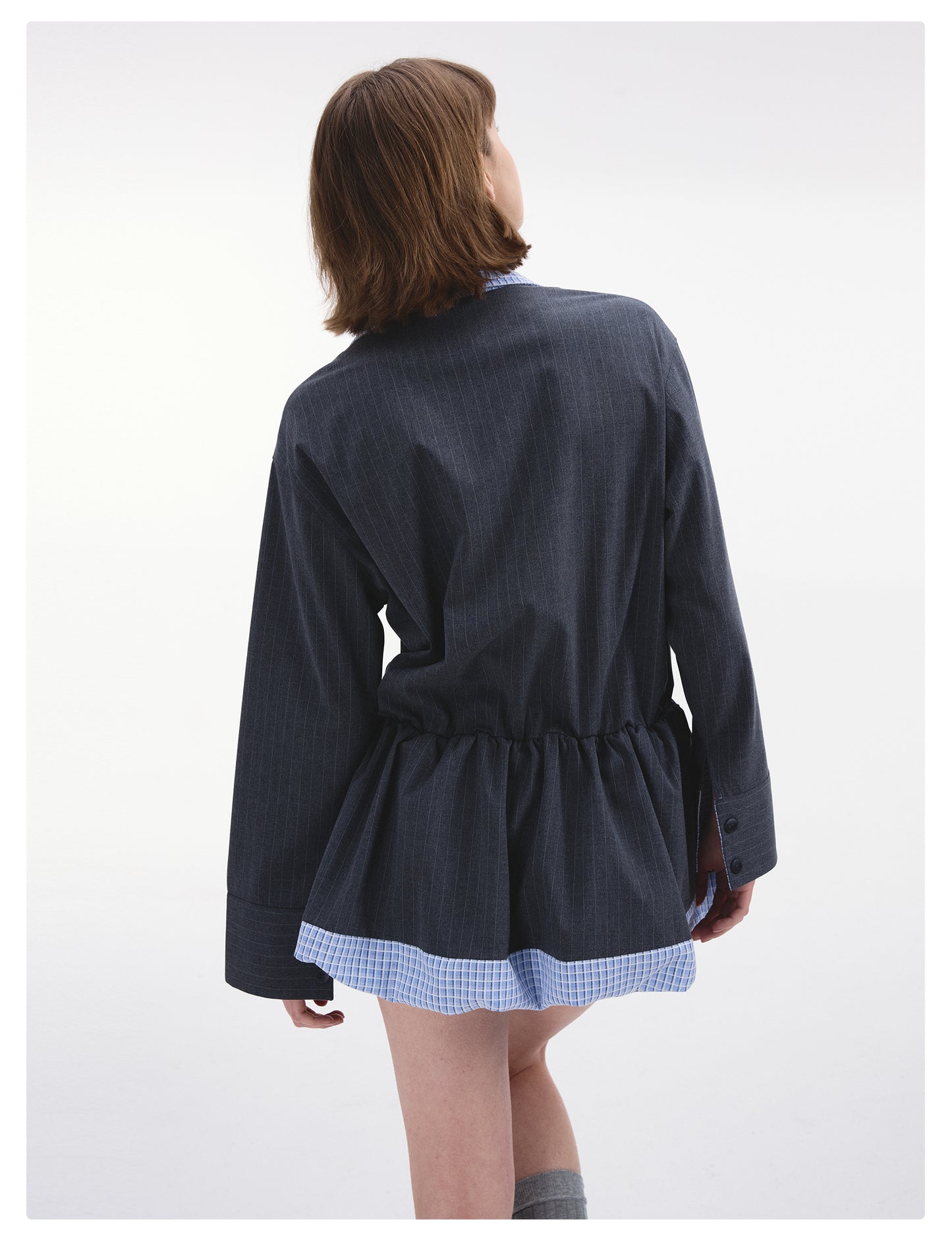 Collared Faux Layered Bubble Shirt Dress
