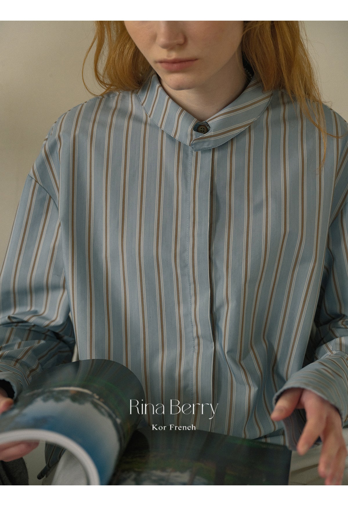 Roll Neck Striped Shirt With Hidden Buttons