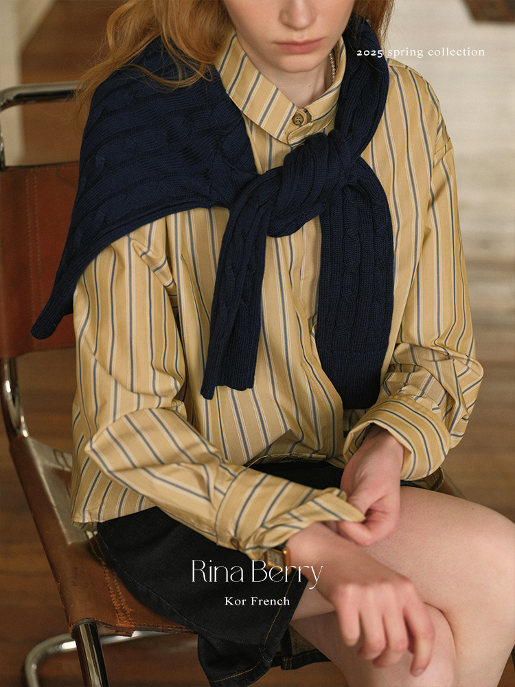 Roll Neck Striped Shirt With Hidden Buttons