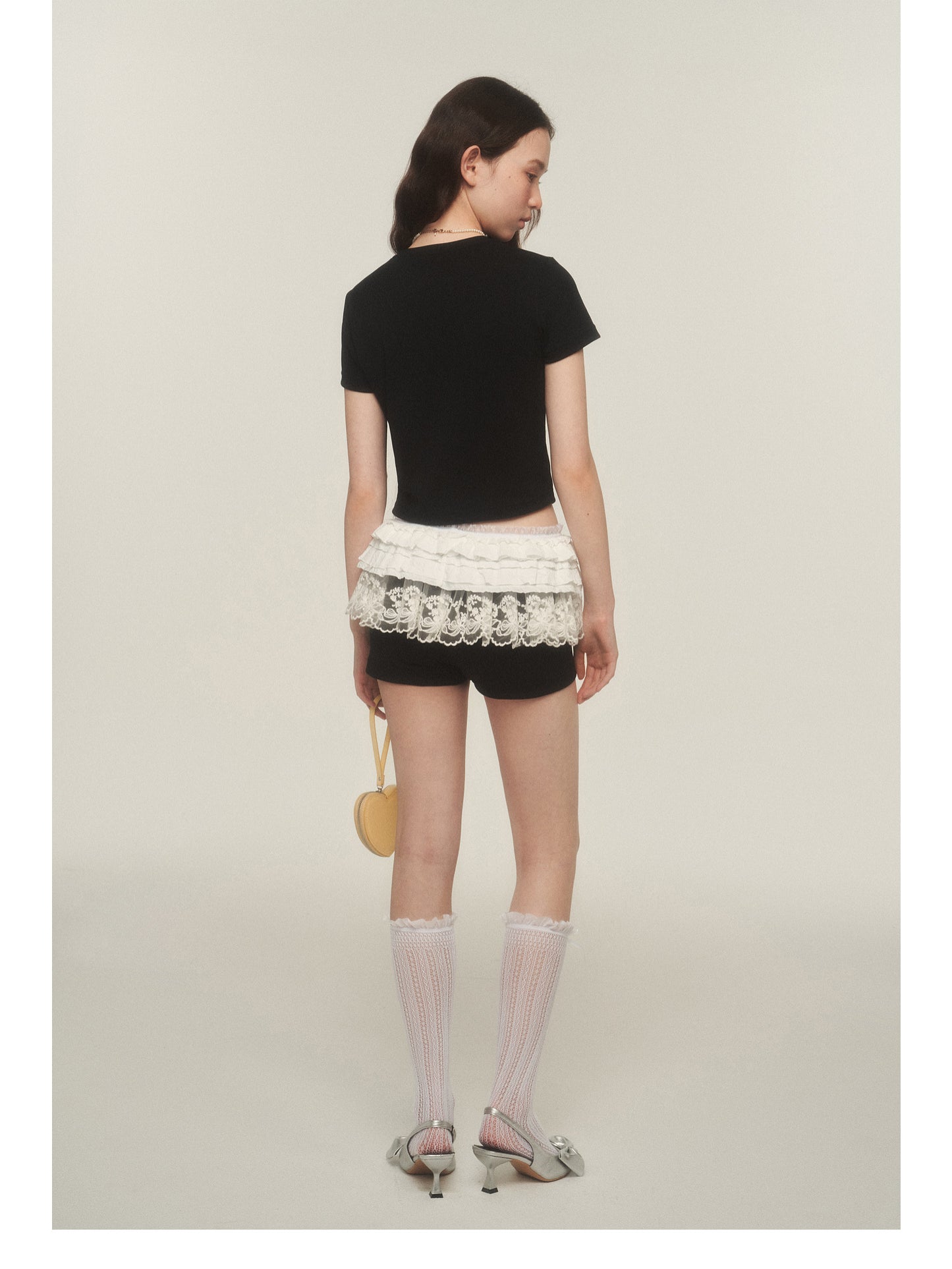 Shorts With Ruffled Lace Overlay Detail