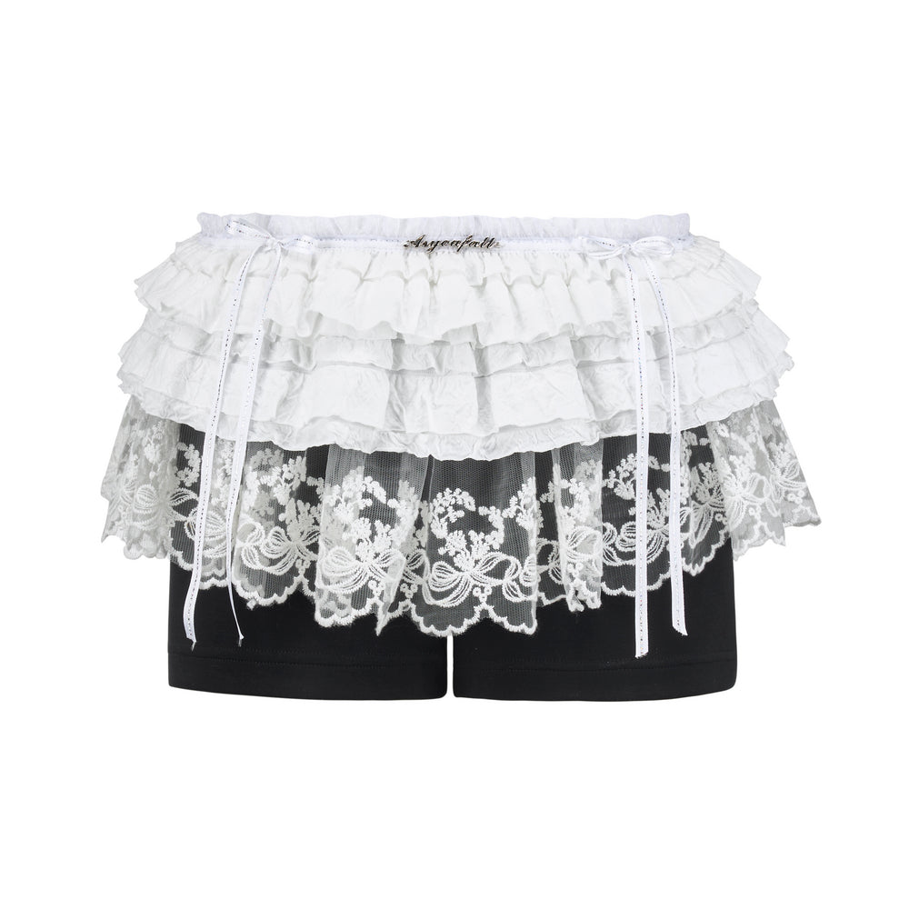 Shorts With Ruffled Lace Overlay Detail