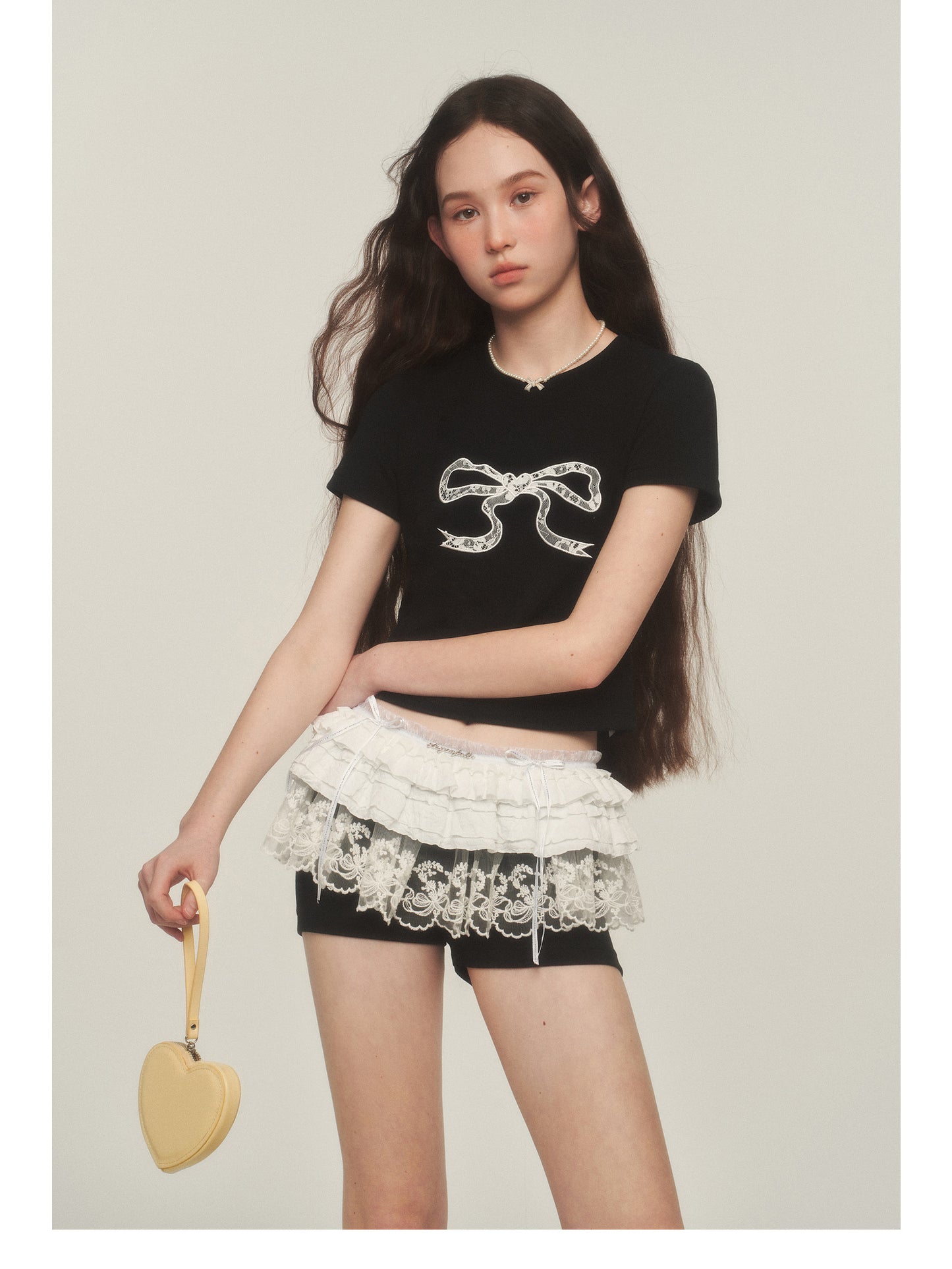 Shorts With Ruffled Lace Overlay Detail
