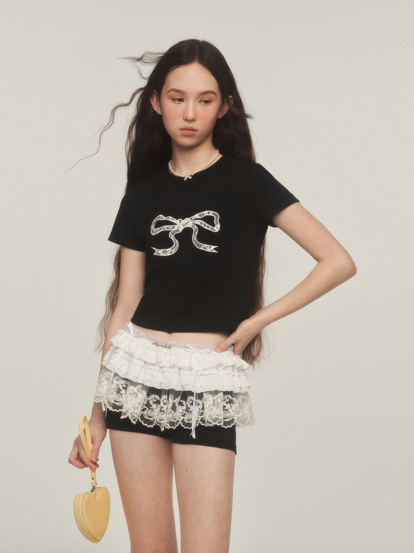 Shorts With Ruffled Lace Overlay Detail
